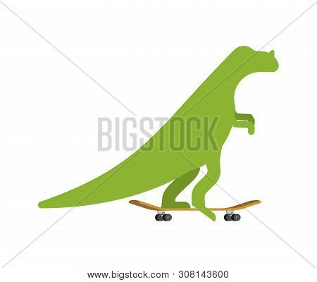 Ceratosaurus Dinosaur On Skateboard. Dino Skateboarder. Prehistoric Lizard Monster Riding Longboard