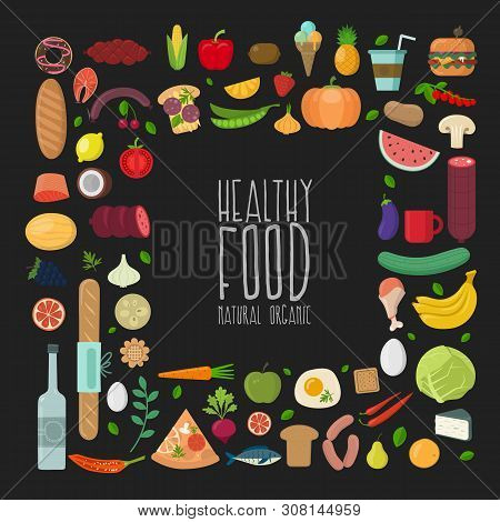 Healthy Food Concept, Flat Style. Vector Illustration.