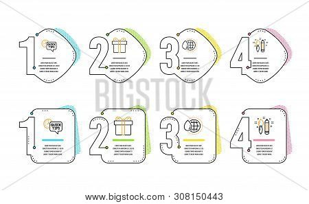 Quick Tips, World Water And Gift Box Icons Simple Set. Creativity Sign. Helpful Tricks, Aqua Drop, P