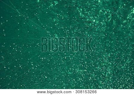 Vintage Green Background. Rough Painted Wall Of Emerald Color. Imperfect Plane Of Virid Colored. Une