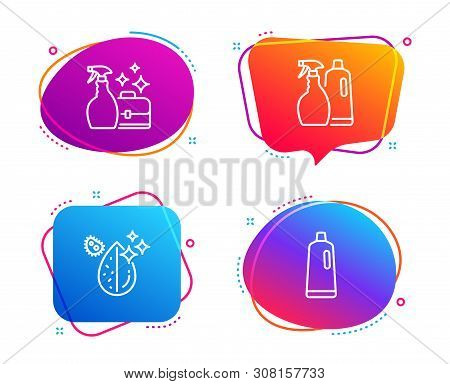 Cleanser Spray, Shampoo And Spray And Dirty Water Icons Simple Set. Shampoo Sign. Washing Liquid, Wa