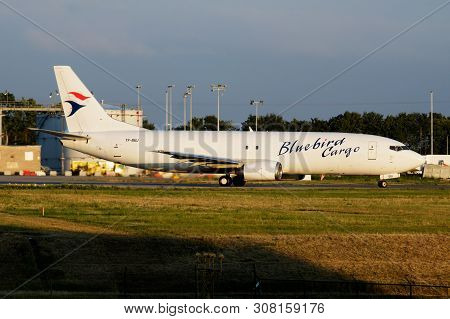 Liege / Belgium - July 2, 2017: Bluebird Cargo Boeing 737-400 Tf-bbj Cargo Plane Departure At Liege 