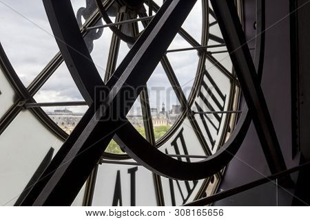 Paris, France - May 9, 2019: Famous Clock With Roman Numerals  (round Window) In Orsay Museum, Paris