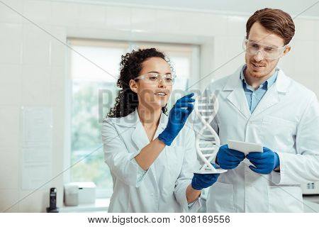 Professional Nice Smart Scientists Studying Human Genome