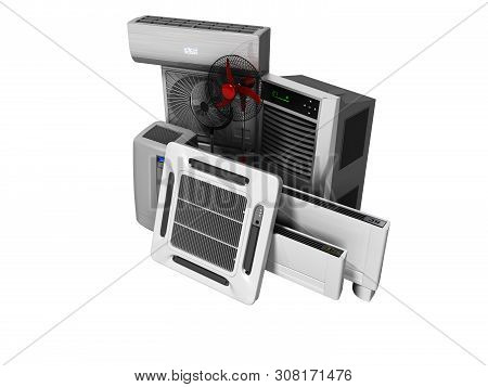 Concept Group Of Equipment For Cooling And Air Conditioning And Insulation 3d Render On White Backgr