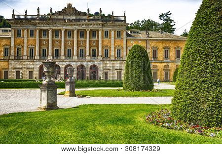 Como, Italy, May 9, 2015 - View Of Villa Olmo And Gardens On Como Lake, Italy.