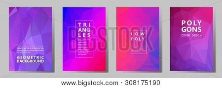 Facet Low Poly Vibrant Cover Page Layouts Vector Graphic Design Set. Diamond Texture Low Poly Patter