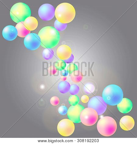 Soap Bubbles On Gray Background, Abstract Background