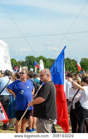 Prague, Czech Republic - June 23 2019: Crowd Of People Protests Against Prime Minister Babis And Min