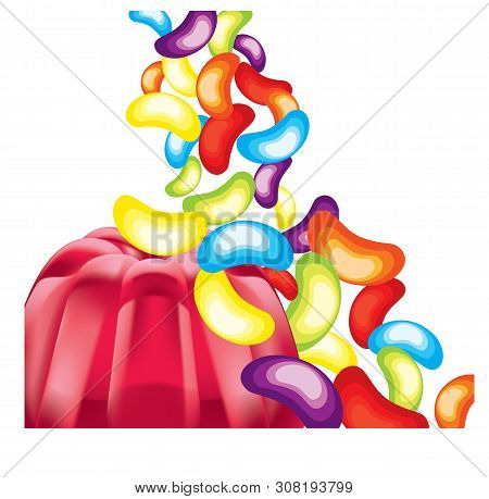 Tasty Soft Jelly And Colorful Jellybeans On White Background