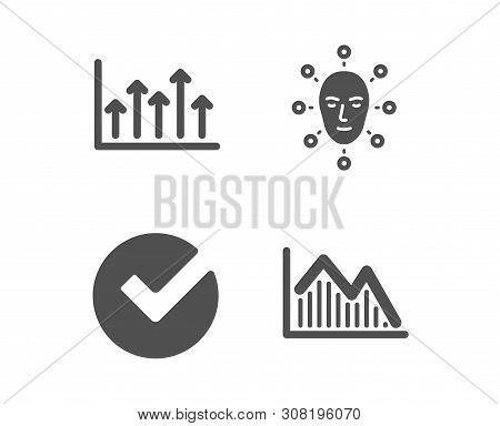 Set Of Verify, Face Biometrics And Growth Chart Icons. Investment Graph Sign. Selected Choice, Facia