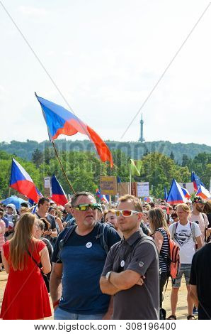 Prague, Czech Republic - June 23 2019: Crowd Of People Protests Against Prime Minister Babis And Min