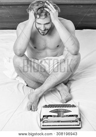 Crisis Creativity. Daily Routine Of Writer. Man Feel Creativity Crisis While Working. Writer Author 