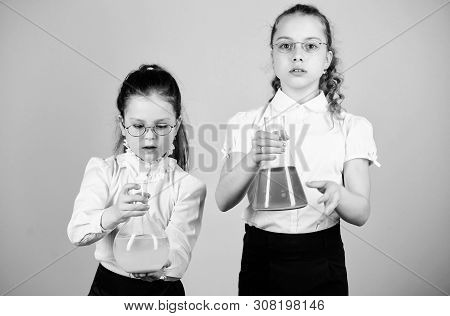 Children Study At Biology Lesson. Knowledge And Education. Science Research In Lab. Back To School. 