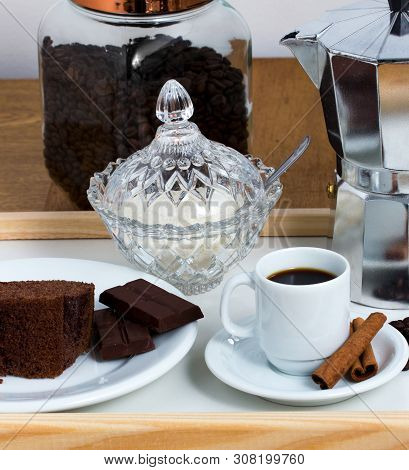 Breakfest - Cup Of Coffee With Chocolate Cake