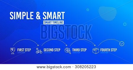 Infographic Timeline. Fragile Package, Search Flight And Bicycle Parking Icons Simple Set. Parcel Si