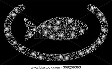 Flare Mesh Fish Container Ring With Glow Effect. Abstract Illuminated Model Of Fish Container Ring I