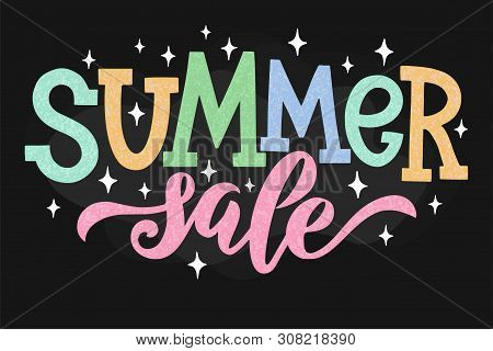 Vector Illustration Of Summer Sale Text For Banners, Stickers And  Announcements. Hand Drawn Calligr