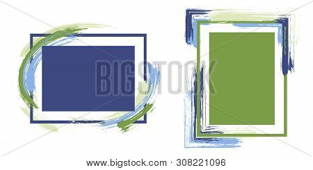Modern Frames With Paint Brush Strokes Vector Collection. Box Borders With Painted Brushstrokes Back