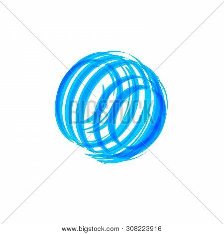 Abstract Blue Circle Shape, Logo Concept. Global Network Icon Template. Blue Round Emblem On White B