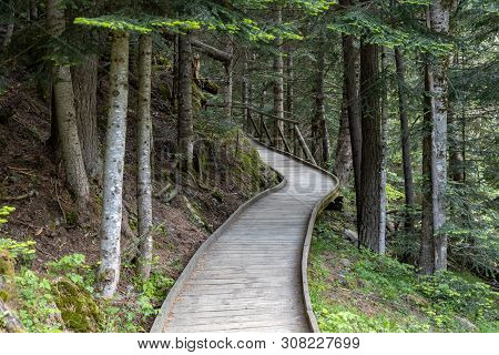 Nice Wooden Path Of Aigüestortes I Estany De Sant Maurici National Park In A Spanish Pyrenees Mounta