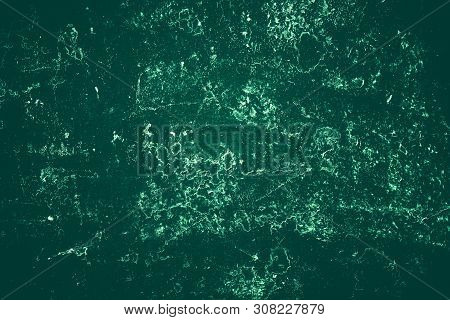 Vintage Green Background. Rough Painted Wall Of Emerald Color. Imperfect Plane Of Virid Colored. Une