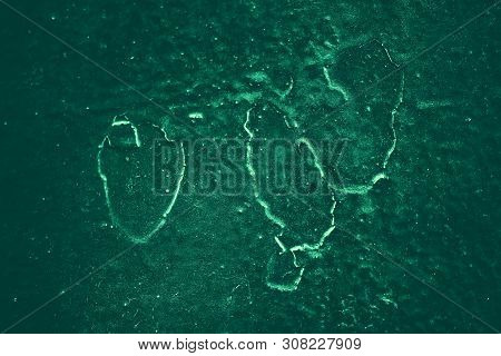 Vintage Green Background. Rough Painted Wall Of Emerald Color. Imperfect Plane Of Virid Colored. Une