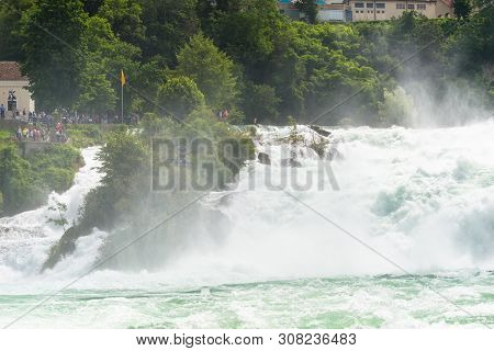 Neuhausen Am Rheinfall, Switzerland - 23 July 2019. Waterfall On The River Rhine In The City Neuhaus