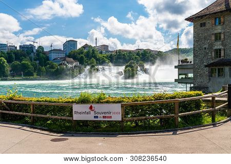 Neuhausen Am Rheinfall, Switzerland - 23 July 2019. Waterfall On The River Rhine In The City Neuhaus