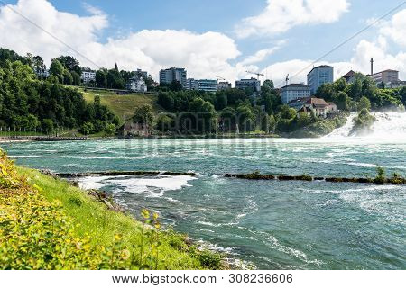 Neuhausen Am Rheinfall, Switzerland - 23 July 2019. Waterfall On The River Rhine In The City Neuhaus