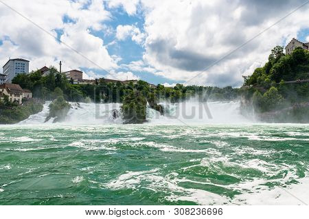 Neuhausen Am Rheinfall, Switzerland - 23 July 2019. Waterfall On The River Rhine In The City Neuhaus