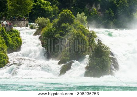 Neuhausen Am Rheinfall, Switzerland - 23 July 2019. Waterfall On The River Rhine In The City Neuhaus