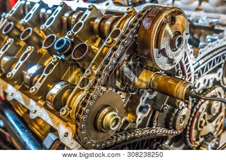 V8 Engine From Car Being Rebuilt In Garage