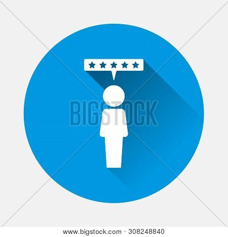 Vector Customer Review Icon On Blue Background. Flat Image Raiting And Feedback With Long Shadow. La