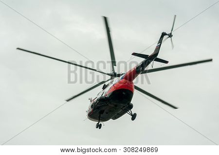 Tyumen, Russia - June 19, 2019: Aircraft Repair Helicopter Utair Engineering Plant. Test Flight Of M