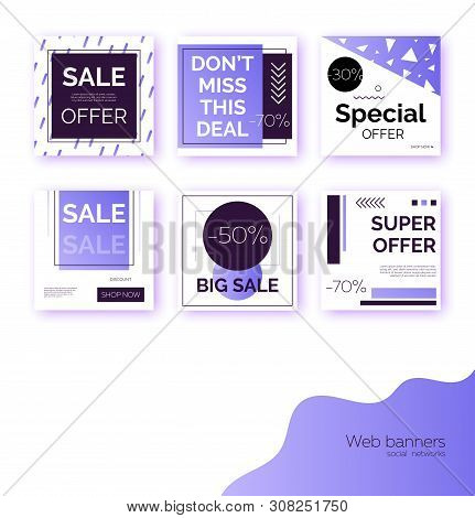 Banners, Templates For Social Media Post Promotion. Geometric Square Backgrounds With Text Space, Ab