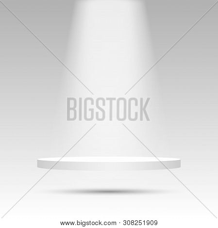 Realistic 3d Pedestal Mock Up With Empty Space And Light. Background, Platform, Display For Presenta