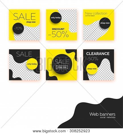 Sale Banners, Templates Collection For Social Media Post Promotion. Geometric Square Backgrounds Wit