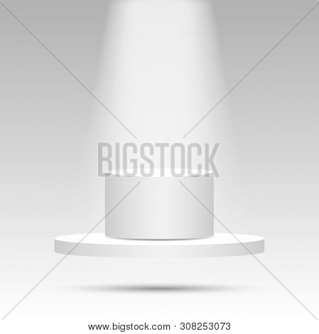 Realistic 3d Pedestal Mock Up With Empty Space And Light. Background, Platform, Display For Presenta