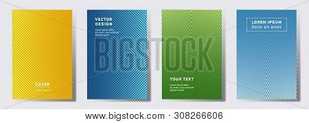 Colorful Cover Templates Set. Geometric Lines Patterns With Edges, Angles. Halftone Poster, Flyer, B