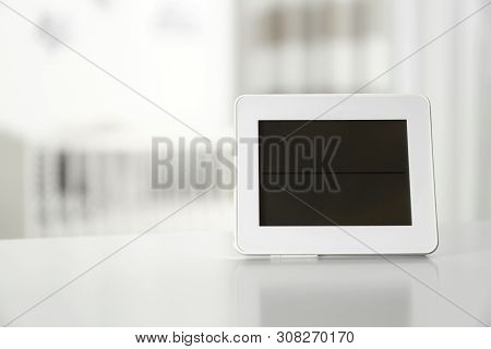 Digital Temperature And Humidity Control In Baby Room Interior. Space For Text
