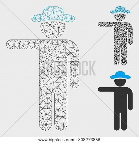 Mesh Gentleman Show Model With Triangle Mosaic Icon. Wire Frame Polygonal Network Of Gentleman Show.