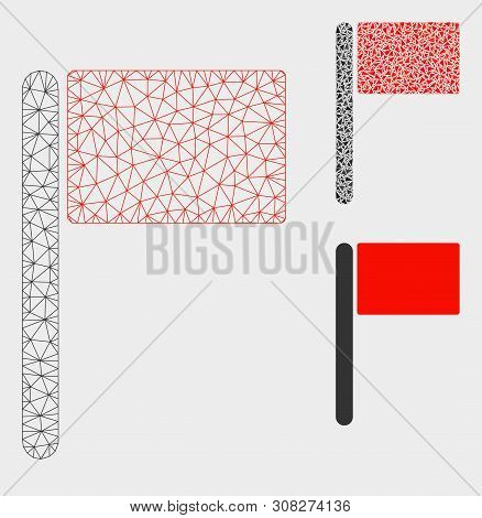Mesh Flag Model With Triangle Mosaic Icon. Wire Frame Polygonal Mesh Of Flag. Vector Mosaic Of Trian
