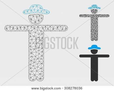 Mesh Gentleman Scarescrow Model With Triangle Mosaic Icon. Wire Frame Triangular Mesh Of Gentleman S