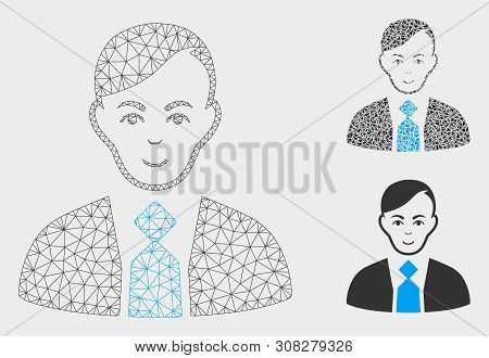 Mesh Fuhrer Model With Triangle Mosaic Icon. Wire Frame Triangular Mesh Of Fuhrer. Vector Mosaic Of 