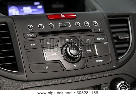 Novosibirsk, Russia - June 22, 2019:  Honda Cr-v, Car Control Panel Of Audio Player And Other Device