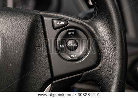 Novosibirsk, Russia - June 22, 2019:  Honda Cr-v, Car Controller On Steerling Wheel ,control System 
