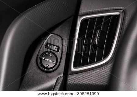 Novosibirsk, Russia - June 22, 2019:  Hyundai Creta, , Close-up Of The  Buttons: Side Mirror Adjustm
