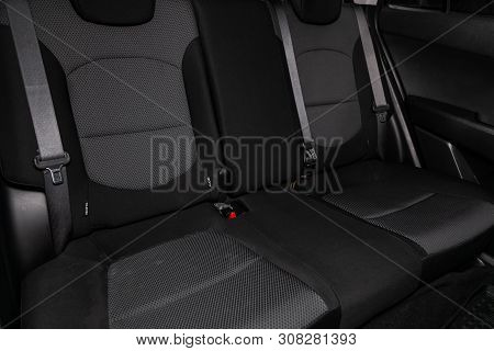 Novosibirsk, Russia - June 22, 2019:  Hyundai Creta, Close-up Of The Black  Rear Seats With Seats Be