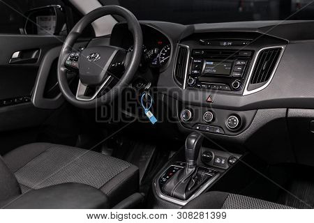Novosibirsk, Russia - June 22, 2019:  Hyundai Creta, Close-up Of The Dashboard, Adjustment Of The Bl